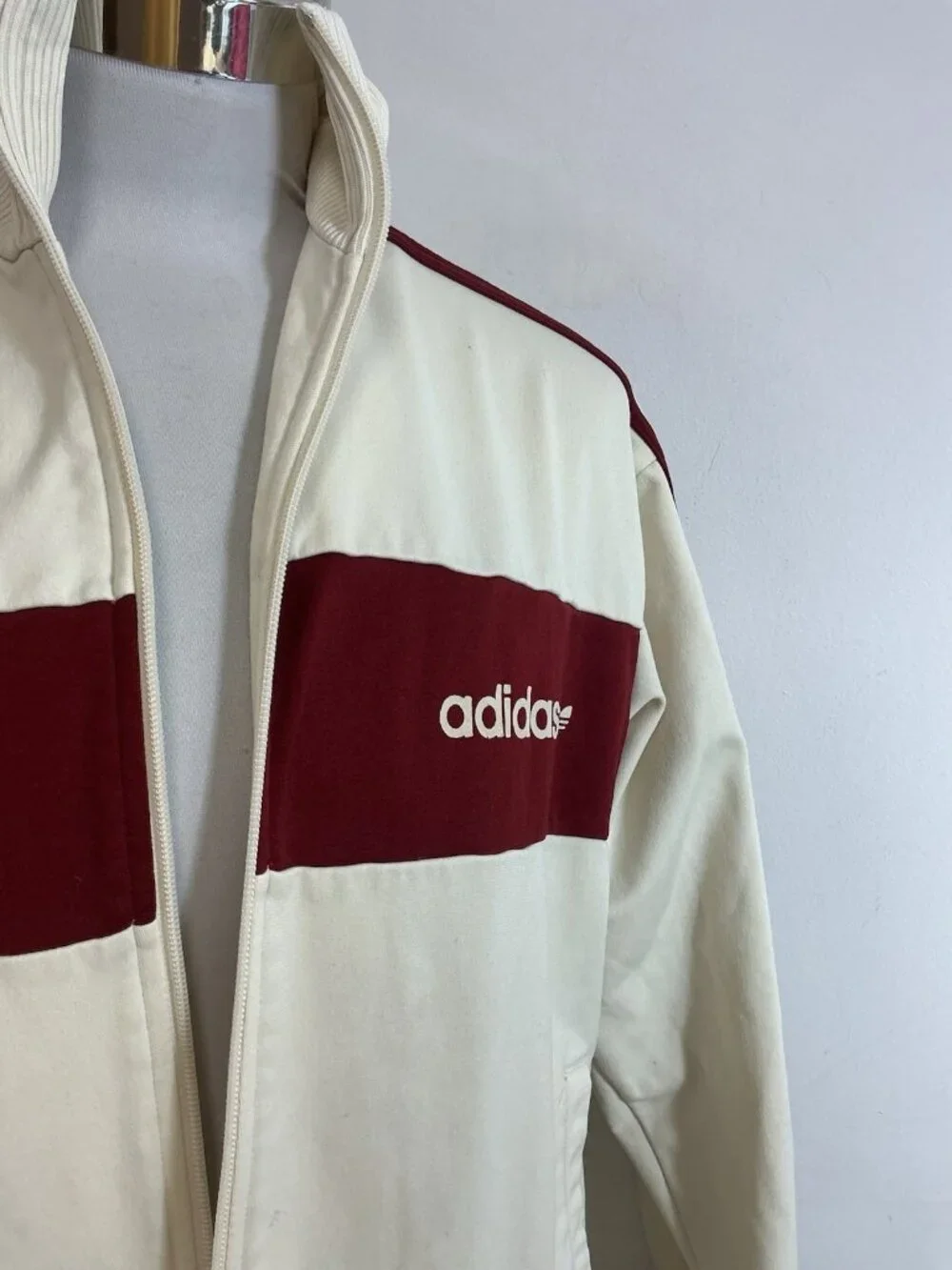 Vintage Adidas Track Jacket Burgundy Stripes Mens Medium